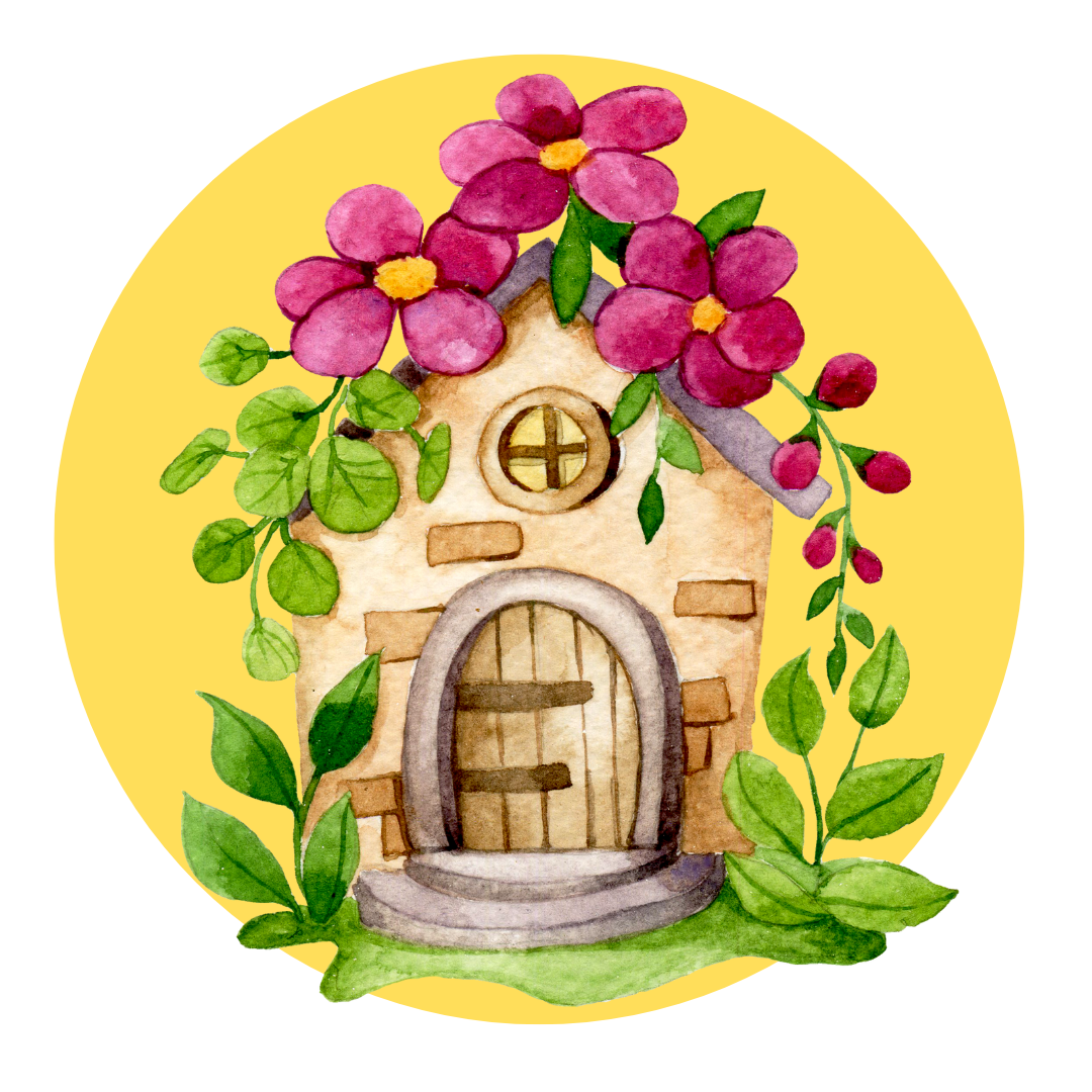 cute village cottage with flowers on top